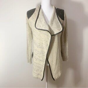 Soft Surroundings Faux Leather Trim Open Front Cardigan Size S